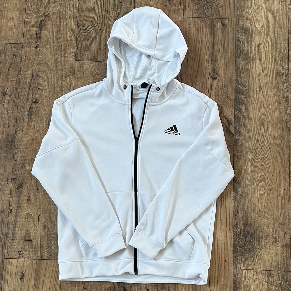 Adidas Men's White full zip hoodie